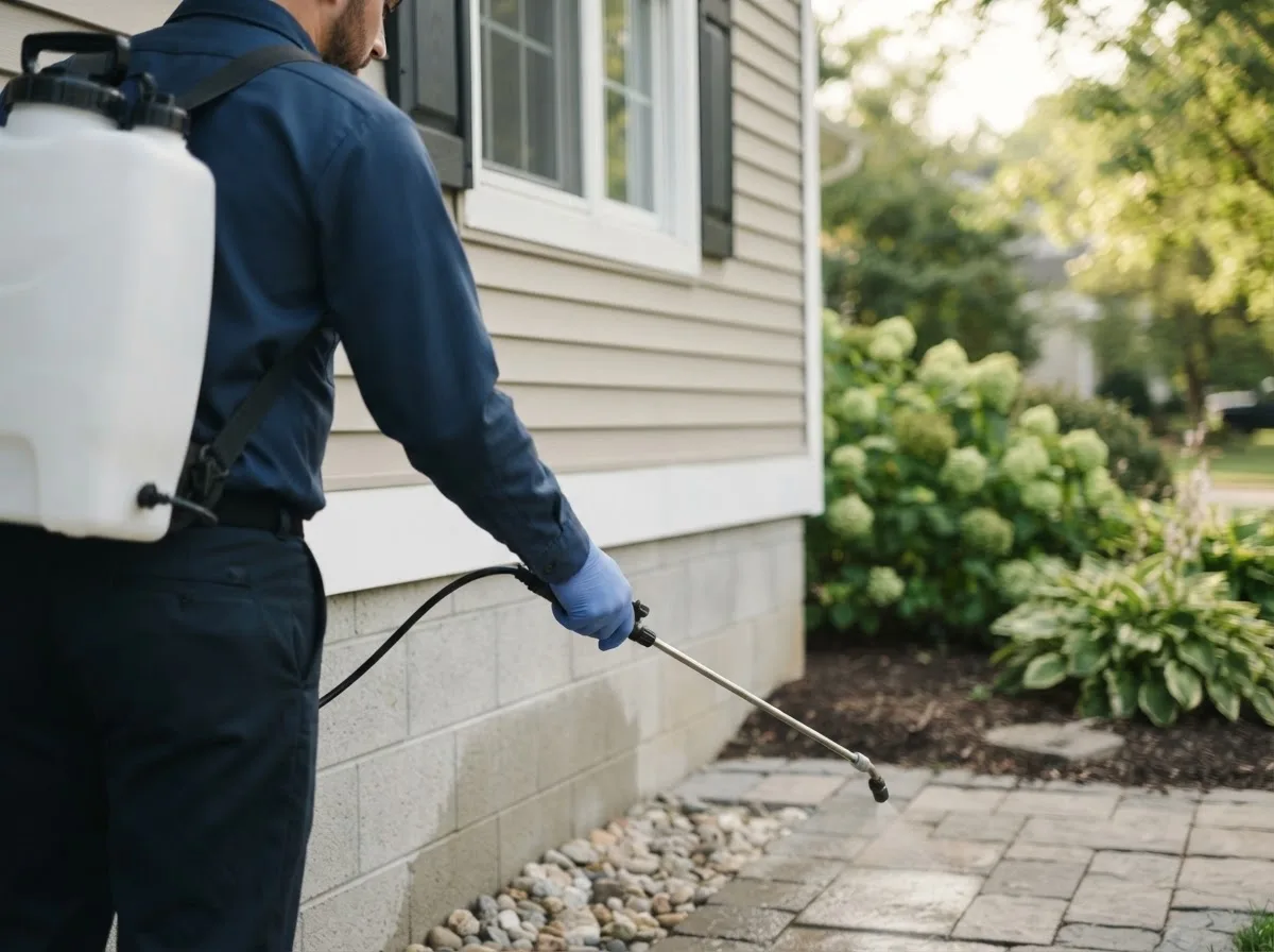 Pest control technician inspecting a home in Paisley, FL